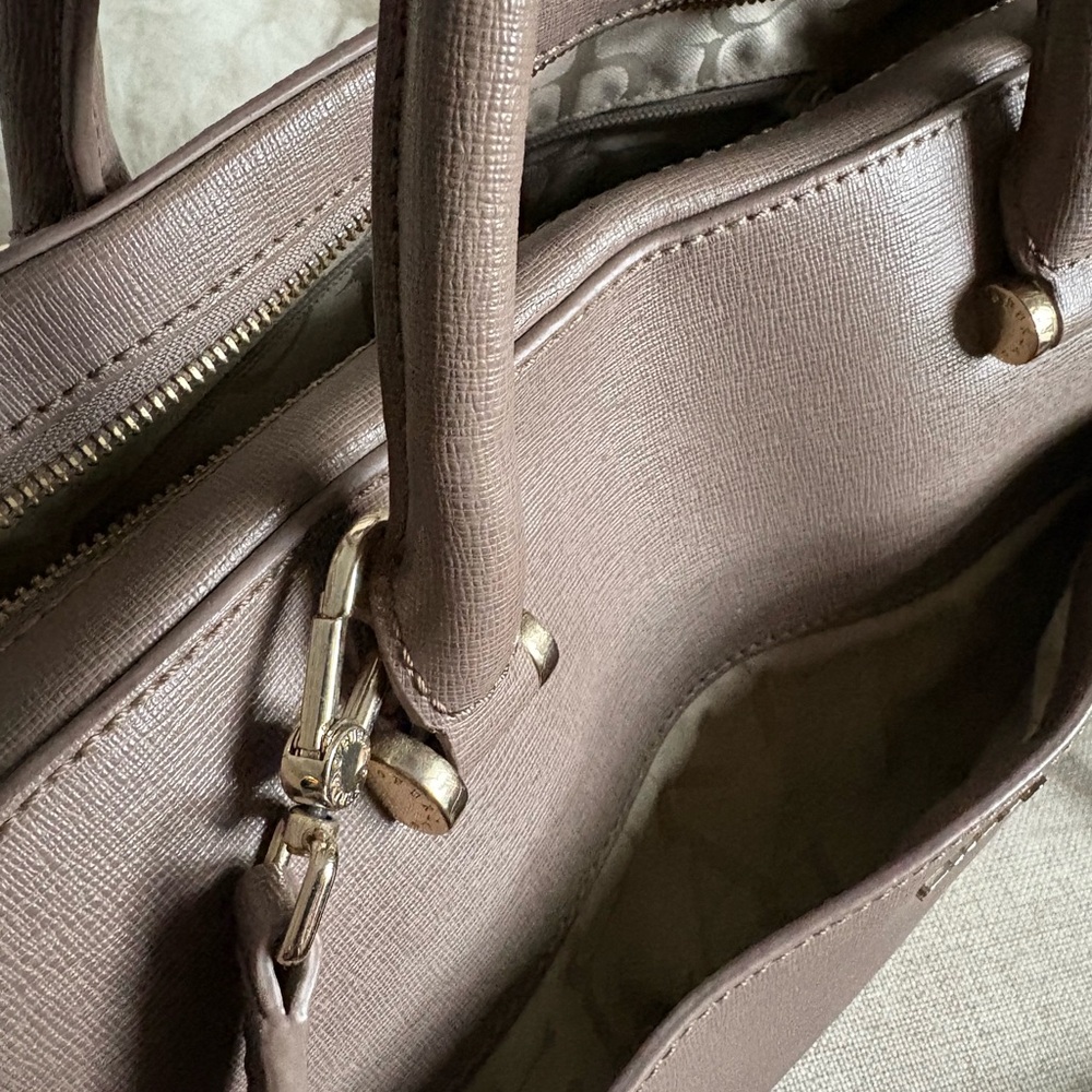 Furla Taupe Brown Saffiano Leather Satchel - Picture 2 of 8